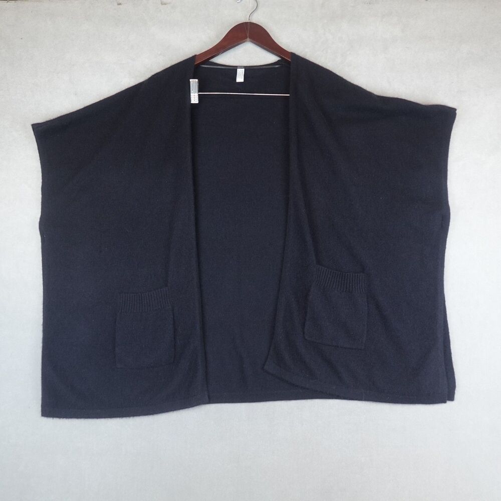 Nordstrom Sweater Cardigan Womens One Size Black 100% Cashmere Open Patch Pocket